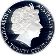 Australia Twenty Cents Masterpiece in 1910 Florin 1998 Proof ELIZABETH AUSTRALIA TWENTY CENTS 1998 IRB coin obverse Australia Twenty Cents Masterpiece in 1910 Florin 1998 Proof ELIZABETH AUSTRALIA TWENTY CENTS 1998 IRB coin obverse