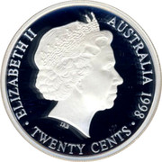 Australia Twenty Cents Masterpiece in 1938 Florin 1998 only in sets Proof ELIZABETH II AUSTRALIA 1998 IRB TWENTY CENTS coin obverse Australia Twenty Cents Masterpiece in 1938 Florin 1998 only in sets Proof ELIZABETH II AUSTRALIA 1998 IRB TWENTY CENTS coin obverse