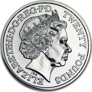 UK Twenty Pounds St. George And The Dragon 2013 BU ELIZABETH∙II∙D∙G REG∙F∙D IRB TWENTY POUNDS coin obverse UK Twenty Pounds St. George And The Dragon 2013 BU ELIZABETH∙II∙D∙G REG∙F∙D IRB TWENTY POUNDS coin obverse