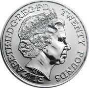 UK Twenty Pounds The First World War 2014 KM# 1327 ELIZABETH II D G REG F D TWENTY POUNDS IRB coin obverse UK Twenty Pounds The First World War 2014 KM# 1327 ELIZABETH II D G REG F D TWENTY POUNDS IRB coin obverse