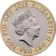 UK Two Pounds Britannia 2015 Proof KM# 1348 ELIZABETH II∙DEI∙GRA∙REG∙FID∙DEF∙2015∙ J.C coin obverse UK Two Pounds Britannia 2015 Proof KM# 1348 ELIZABETH II∙DEI∙GRA∙REG∙FID∙DEF∙2015∙ J.C coin obverse