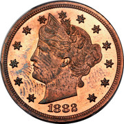 USA V Cents V Nickel Pattern 1882 Proof KM# Pn1776 LIBERTY 1882 coin obverse USA V Cents V Nickel Pattern 1882 Proof KM# Pn1776 LIBERTY 1882 coin obverse