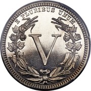 USA V V Pattern 1882 Judd# 1684 Nickel KM# Pn1765 E PLURIBUS UMUM V coin reverse USA V V Pattern 1882 Judd# 1684 Nickel KM# Pn1765 E PLURIBUS UMUM V coin reverse