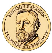 USA $1 Benjamin Harrison 2012 D KM# 526 BENJAMIN HARRISON IN GOD WE TRUST 23RD PRESIDENT 1889-1893 coin obverse USA $1 Benjamin Harrison 2012 D KM# 526 BENJAMIN HARRISON IN GOD WE TRUST 23RD PRESIDENT 1889-1893 coin obverse