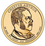 USA $1 Chester Arthur 2012 D KM# 524 CHESTER ARTHUR IN GOD WE TRUST 21ST PRESIDENT 1881-1885 coin obverse USA $1 Chester Arthur 2012 D KM# 524 CHESTER ARTHUR IN GOD WE TRUST 21ST PRESIDENT 1881-1885 coin obverse