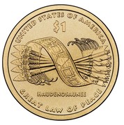 USA $1 Sacagawea Dollar 2010 P KM# 474 UNITED STATES OF AMERICA GREAT LAW OF PEACE HAUDENOSAUNEE $1 coin reverse USA $1 Sacagawea Dollar 2010 P KM# 474 UNITED STATES OF AMERICA GREAT LAW OF PEACE HAUDENOSAUNEE $1 coin reverse