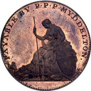 USA Myddelton Token 1796 KM# Tn85 PAYABLE BY P ∙ P ∙ P ∙ MYDDELTON. coin obverse USA Myddelton Token 1796 KM# Tn85 PAYABLE BY P ∙ P ∙ P ∙ MYDDELTON. coin obverse