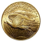 USA Twenty Dollars St. Gaudens Double Eagle - No motto 1908 D KM# 127 UNITED ∙ STATES ∙ OF ∙ AMERICA TWENTY ∙ DOLLARS coin reverse