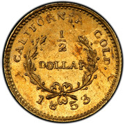 USA 1/2 Dollar Liberty (Round) 1853 KM# 11.5 CALIFORNIA GOLD. 1/2 DOLLAR coin reverse USA 1/2 Dollar Liberty (Round) 1853 KM# 11.5 CALIFORNIA GOLD. 1/2 DOLLAR coin reverse