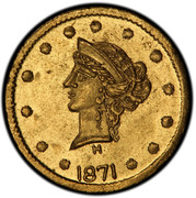 USA 1/4 Dollar Liberty Round 1871 KM# 5.8 H 1871 coin obverse USA 1/4 Dollar Liberty Round 1871 KM# 5.8 H 1871 coin obverse