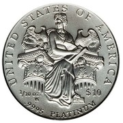 USA $10 Burnished American Eagle 2006 W Proof KM# 389 UNITED STATES OF AMERICA 1/10 OZ. .9995 PLATINUM $10 coin reverse USA $10 Burnished American Eagle 2006 W Proof KM# 389 UNITED STATES OF AMERICA 1/10 OZ. .9995 PLATINUM $10 coin reverse