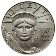 USA $100 American Eagle 2007 W Freedom Frosted Proof KM# 417 LIBERTY 2007 IN GOD WE TRUST E PLURIBUS UNUM coin obverse USA $100 American Eagle 2007 W Freedom Frosted Proof KM# 417 LIBERTY 2007 IN GOD WE TRUST E PLURIBUS UNUM coin obverse