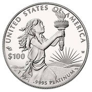 USA $100 Secure the Blessings of Liberty 2014 W Proof KM# 586 UNITED STATES OF AMERICA W 1 OZ. .9995 PLATINUM $100 coin reverse