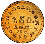 USA $2.50 C. Bechtler (1831-42) KM# 92.1 NORTH CAROLINA GOLD. 2.50. 20. C. 75. G. coin obverse USA $2.50 C. Bechtler (1831-42) KM# 92.1 NORTH CAROLINA GOLD. 2.50. 20. C. 75. G. coin obverse