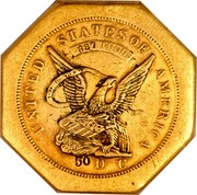USA 50 D Humbert Gold Ingot U.S. Assay 1851 KM# 32.1a UNITED STATES OF AMERICA 887 THOUS 50 D C coin obverse USA 50 D Humbert Gold Ingot U.S. Assay 1851 KM# 32.1a UNITED STATES OF AMERICA 887 THOUS 50 D C coin obverse