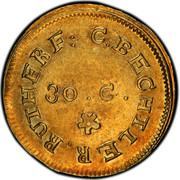 USA Dollar C. Bechtler (1831-42) KM# 89 C. BECHTLER. RUTHERF: 30 G. coin obverse USA Dollar C. Bechtler (1831-42) KM# 89 C. BECHTLER. RUTHERF: 30 G. coin obverse