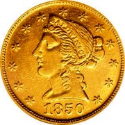 USA Five Dol. 1850 KM# 17 Baldwin & Company BALDWIN & CO coin obverse USA Five Dol. 1850 KM# 17 Baldwin & Company BALDWIN & CO coin obverse