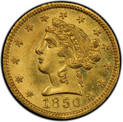 USA Five Dol. 1850 KM# 37.5 Moffat & Company MOFFAT & CO coin obverse USA Five Dol. 1850 KM# 37.5 Moffat & Company MOFFAT & CO coin obverse