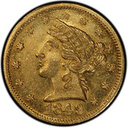 USA Five Dol. Liberty Head 1849 KM# 37.2 MOFFAT & CO coin obverse