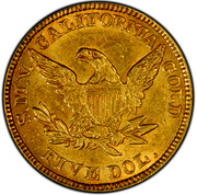 USA Five Dol. Liberty Head 1849 KM# 37.3 S.M.V. CALIFORNIA GOLD FIVE DOL. coin reverse
