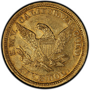USA Five Dol. Liberty Head 1849 KM# 37.2 S.M.V. CALIFORNIA GOLD FIVE DOL. coin reverse