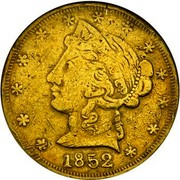 USA Five Dollars 1852 KM# 56 Wass, Molitor & Company W. M. & CO coin obverse USA Five Dollars 1852 KM# 56 Wass, Molitor & Company W. M. & CO coin obverse