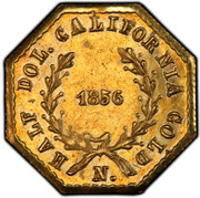 USA Half dol. Liberty head Octagonal 1854 KM# 8.6 CALIFORNIA GOLD HALF DOL. N. *YEAR* coin reverse USA Half dol. Liberty head Octagonal 1854 KM# 8.6 CALIFORNIA GOLD HALF DOL. N. *YEAR* coin reverse