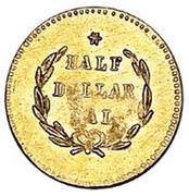 USA Half Dollar Round 1872 KM# 11.7 HALF DOLLAR CAL coin reverse USA Half Dollar Round 1872 KM# 11.7 HALF DOLLAR CAL coin reverse