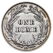 USA One Dime Barber 1908 D KM# 113 ONE DIME coin reverse USA One Dime Barber 1908 D KM# 113 ONE DIME coin reverse