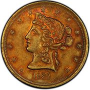 USA Ten D. 1852 KM# 39.2 Moffat & Company MOFFAT & CO coin obverse USA Ten D. 1852 KM# 39.2 Moffat & Company MOFFAT & CO coin obverse