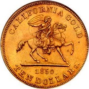 USA Ten Dollars 1850 KM# 18 Baldwin & Company CALIFORNIA GOLD. TEN DOLLARS 1850. coin obverse USA Ten Dollars 1850 KM# 18 Baldwin & Company CALIFORNIA GOLD. TEN DOLLARS 1850. coin obverse