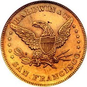 USA Ten Dollars 1850 KM# 18 Baldwin & Company BALDWIN & C.O SAN FRANCISCO. coin reverse USA Ten Dollars 1850 KM# 18 Baldwin & Company BALDWIN & C.O SAN FRANCISCO. coin reverse