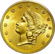 USA Twenty D. 1854 KM# 33.2 Kellogg & Company KELLOGG & CO coin obverse USA Twenty D. 1854 KM# 33.2 Kellogg & Company KELLOGG & CO coin obverse