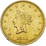 USA Twenty Dol. Wass Molitor California Gold (Small Head) 1855 KM# 61 W. M. & CO coin obverse USA Twenty Dol. Wass Molitor California Gold (Small Head) 1855 KM# 61 W. M. & CO coin obverse