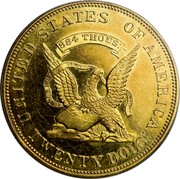 USA Twenty Dols Humbert Gold Ingot U.S. Assay 1852/1 KM# 30 UNITED STATES OF AMERICA LIBERTY 884 THOUS TWENTY DOLS : coin obverse USA Twenty Dols Humbert Gold Ingot U.S. Assay 1852/1 KM# 30 UNITED STATES OF AMERICA LIBERTY 884 THOUS TWENTY DOLS : coin obverse