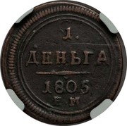 Russia 1/2 Kopek Denga - Aleksandr I (EM) 1805 ЕМ C# 112.1 1. ДЕНЬГА *YEAR*. coin reverse Russia 1/2 Kopek Denga - Aleksandr I (EM) 1805 ЕМ C# 112.1 1. ДЕНЬГА *YEAR*. coin reverse