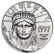 USA $10 American Eagle 1997 KM# 283 LIBERTY DATE E PLURIBUS UNUM IN GOD WE TRUST coin obverse USA $10 American Eagle 1997 KM# 283 LIBERTY DATE E PLURIBUS UNUM IN GOD WE TRUST coin obverse