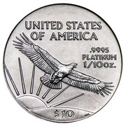 USA $10 American Eagle 1997 KM# 283 UNITED STATES OF AMERICA .9995 PLATINUM 1/10 OZ. $10 coin reverse USA $10 American Eagle 1997 KM# 283 UNITED STATES OF AMERICA .9995 PLATINUM 1/10 OZ. $10 coin reverse