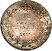 Canada 10 Cents George V 1911 KM# 17 10 CENTS CANADA coin reverse Canada 10 Cents George V 1911 KM# 17 10 CENTS CANADA coin reverse