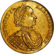 Russia 2 Ducats Peter I 1714 KM# 150 ЦРЋ ПЕТРЋ АЛЕѮІЕВИЧЋ ВРИ coin obverse Russia 2 Ducats Peter I 1714 KM# 150 ЦРЋ ПЕТРЋ АЛЕѮІЕВИЧЋ ВРИ coin obverse