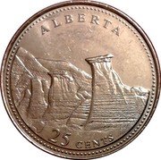 Canada 25 Cents Alberta (1992) KM# 221 25 CENTS ALBERTA coin reverse Canada 25 Cents Alberta (1992) KM# 221 25 CENTS ALBERTA coin reverse