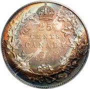 Canada 25 Cents George V 1911 KM# 18 25 CENTS CANADA 1911 coin reverse Canada 25 Cents George V 1911 KM# 18 25 CENTS CANADA 1911 coin reverse