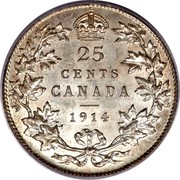Canada 25 Cents George V 1914 KM# 24 25 CENTS CANADA coin reverse Canada 25 Cents George V 1914 KM# 24 25 CENTS CANADA coin reverse