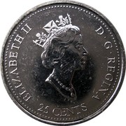 Canada 25 Cents May 1999 KM# 346 25 CENTS ELIZABETH II D ∙ G ∙ REGINA coin obverse