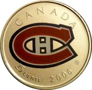 Canada 25 Cents Montreal Canadiens 2006 P Prooflike KM# 575 CANADA 25 CENTS 2006 coin reverse Canada 25 Cents Montreal Canadiens 2006 P Prooflike KM# 575 CANADA 25 CENTS 2006 coin reverse