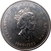Canada 25 Cents Northwest Territories (1992) KM# 212 ELIZABETH II CANADA D∙G∙REGINA 1867-1992 coin obverse Canada 25 Cents Northwest Territories (1992) KM# 212 ELIZABETH II CANADA D∙G∙REGINA 1867-1992 coin obverse