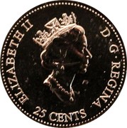 Canada 25 Cents Pride 2000 KM# 384.1 ELIZABETH II D∙G∙REGINA 25 CENTS coin obverse Canada 25 Cents Pride 2000 KM# 384.1 ELIZABETH II D∙G∙REGINA 25 CENTS coin obverse