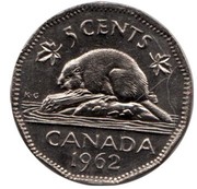 Canada 5 Cents Beaver 1962 KM# 50a 5 CENTS K∙G CANADA DATE coin reverse Canada 5 Cents Beaver 1962 KM# 50a 5 CENTS K∙G CANADA DATE coin reverse
