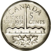 Canada 5 Cents Discovery of Nickel (1951) KM# 48 CANADA NICKEL 5 1751-1951 CENTS coin reverse Canada 5 Cents Discovery of Nickel (1951) KM# 48 CANADA NICKEL 5 1751-1951 CENTS coin reverse