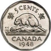 Canada 5 Cents George VI Beaver 1948 KM# 42 5 CENTS CANADA DATE coin reverse Canada 5 Cents George VI Beaver 1948 KM# 42 5 CENTS CANADA DATE coin reverse